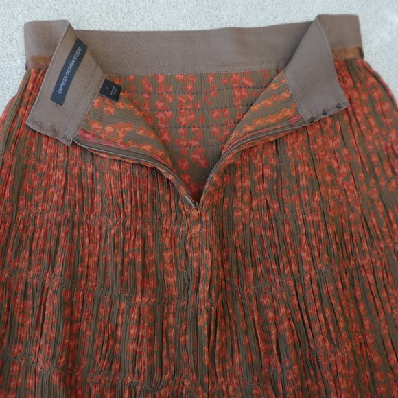 SiLK Express Design Studio Pleated Ruffle Layer Skirt Zip Back Orange Green 2 - Picture 6 of 8